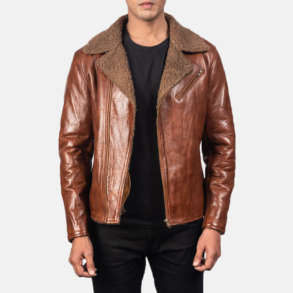 Mens Alberto Shearling Brown Leather Biker Jacket4572-4-1557051827200